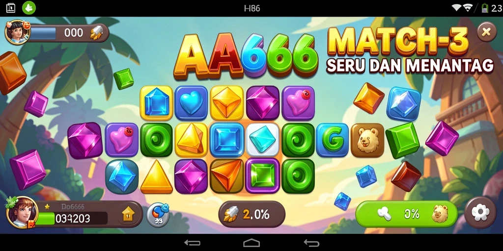 Gameplay seru AA666 dengan pencocokan objek dalam Match-3.