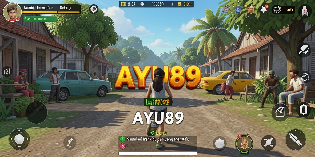 Tampilan gameplay AYU89 dengan elemen simulasi kehidupan yang menarik.