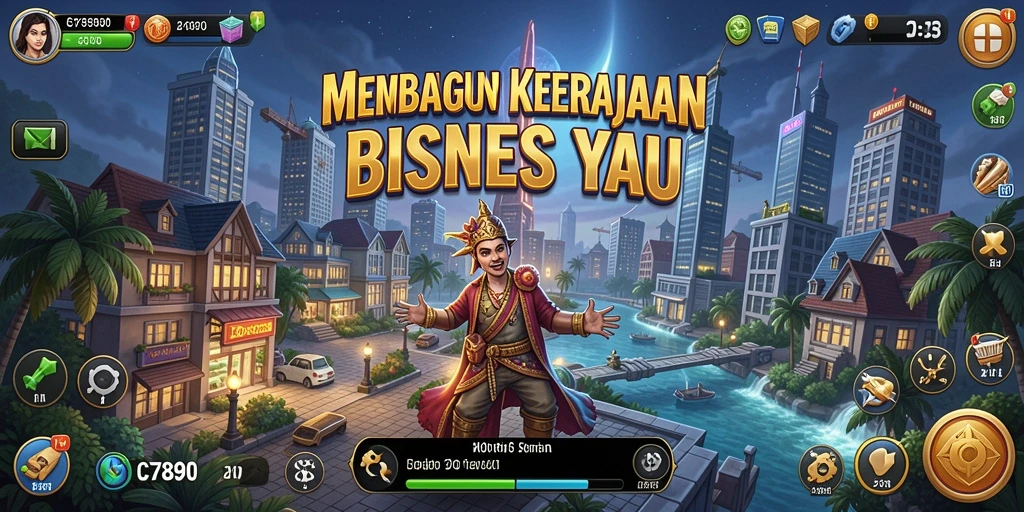 Tampilan gameplay C7890 yang menampilkan pembangunan bisnis yang menarik.