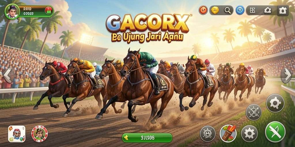 Screenshot gameplay GACORX menampilkan aksi balapan mendebarkan.