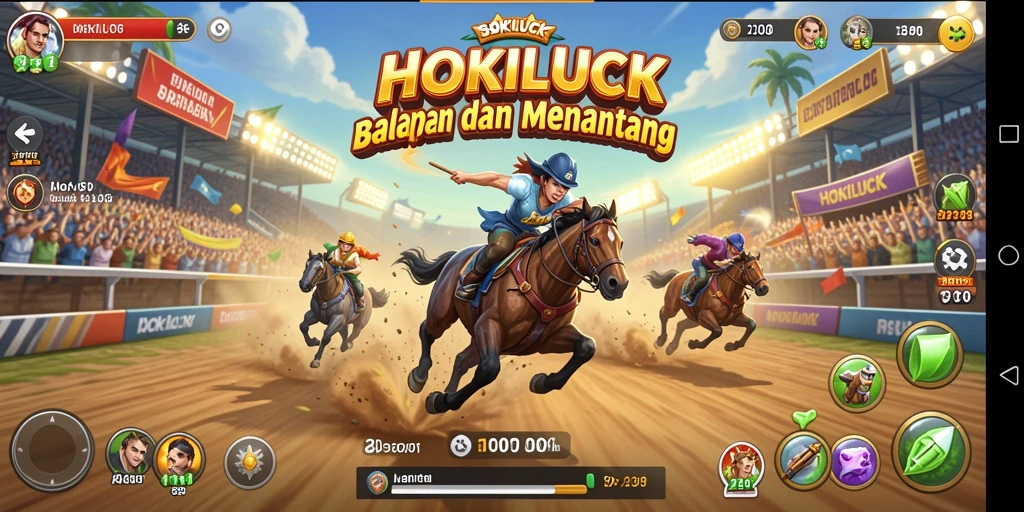 Screenshot gameplay HOKILUCK dengan mobil balap melaju kencang.