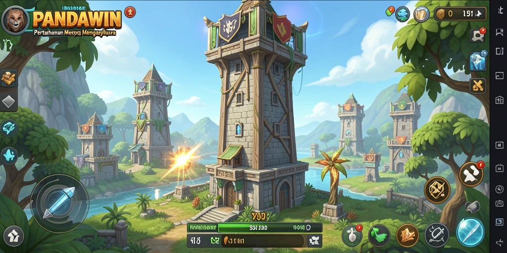 Tampilan gameplay menegangkan dalam game Tower Defense.