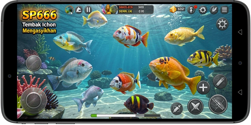 Gameplay menarik di <strong>SP666</strong> menunjukkan aksi menembak ikan.