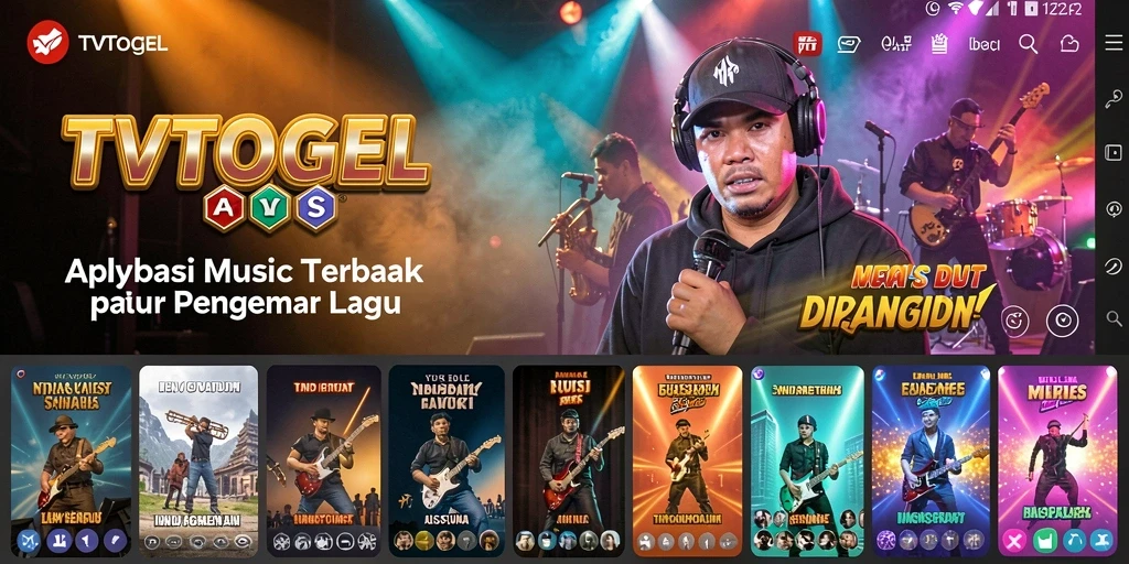 Screenshot TVTOGEL menampilkan antarmuka aplikasi musik yang menarik.